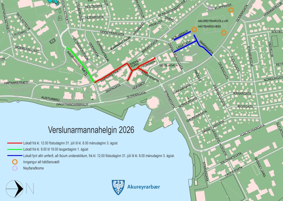 Lokanir gatna um verslunarmannahelgina