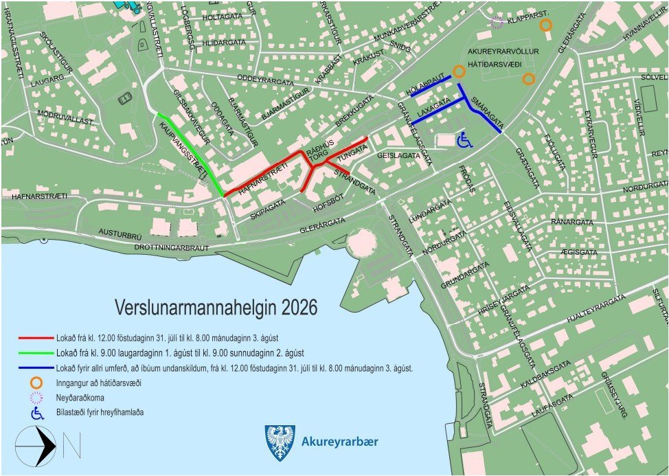 Lokanir gatna um verslunarmannahelgina